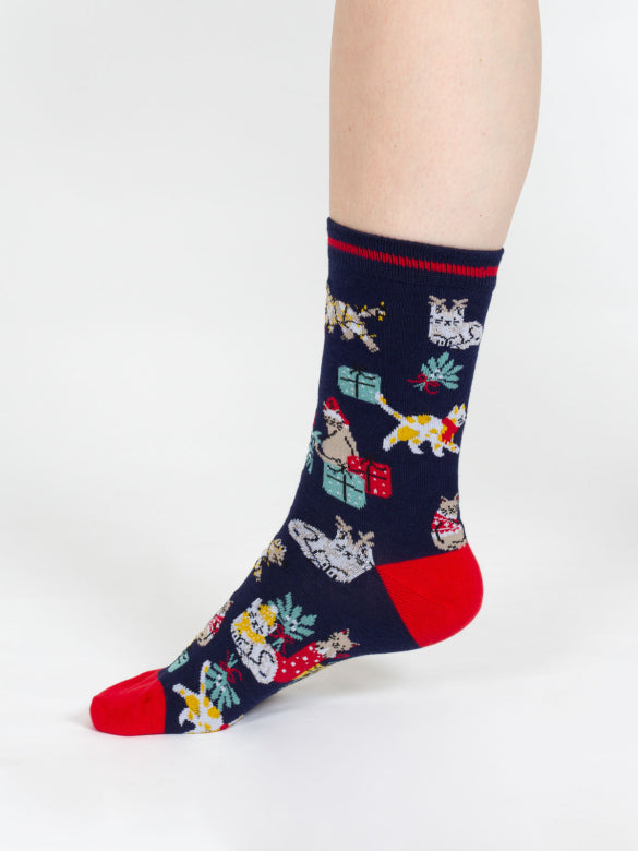 Thought Christmas Pet Organic Cotton Sock Navy 4-7