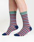 Thought Vareigated Bamboo Multi Stripe Socks Burgundy Green 7-11