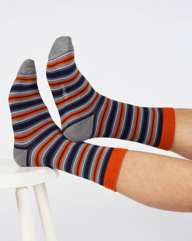 Thought Vareigated Bamboo Multi Stripe Socks Blue Orange 7-11