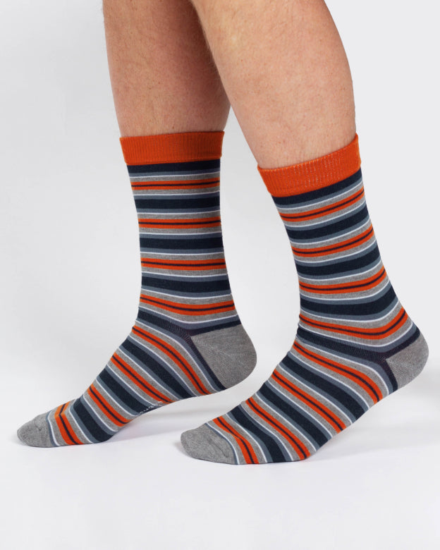 Thought Vareigated Bamboo Multi Stripe Socks Blue Orange 7-11