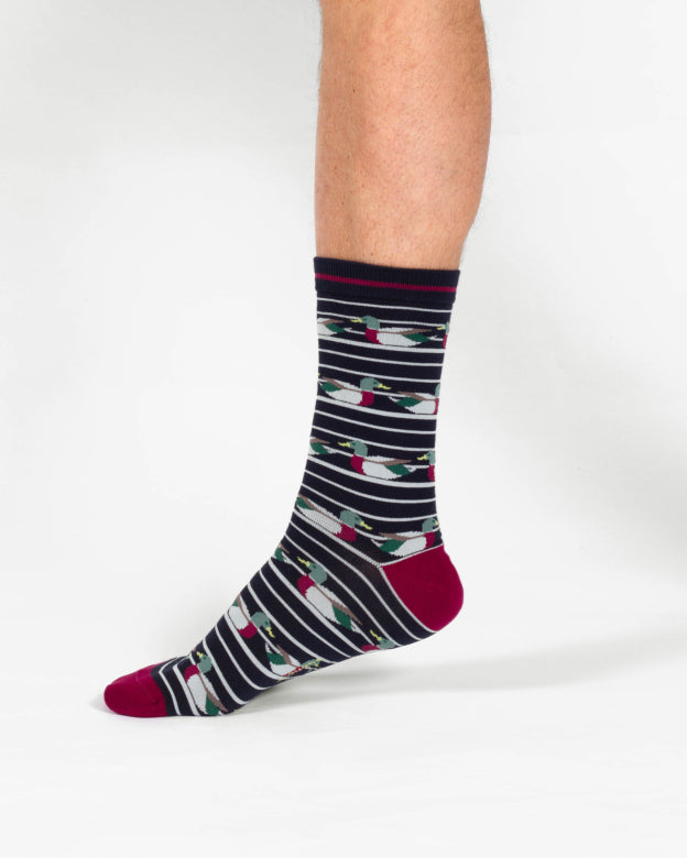 Thought Ducks In A Row Organic Cotton Crew Socks Navy/Burgundy 7-11