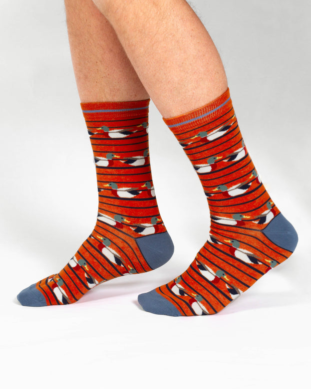 Thought Ducks In A Row Organic Cotton Crew Socks Orange/Blue 7-11