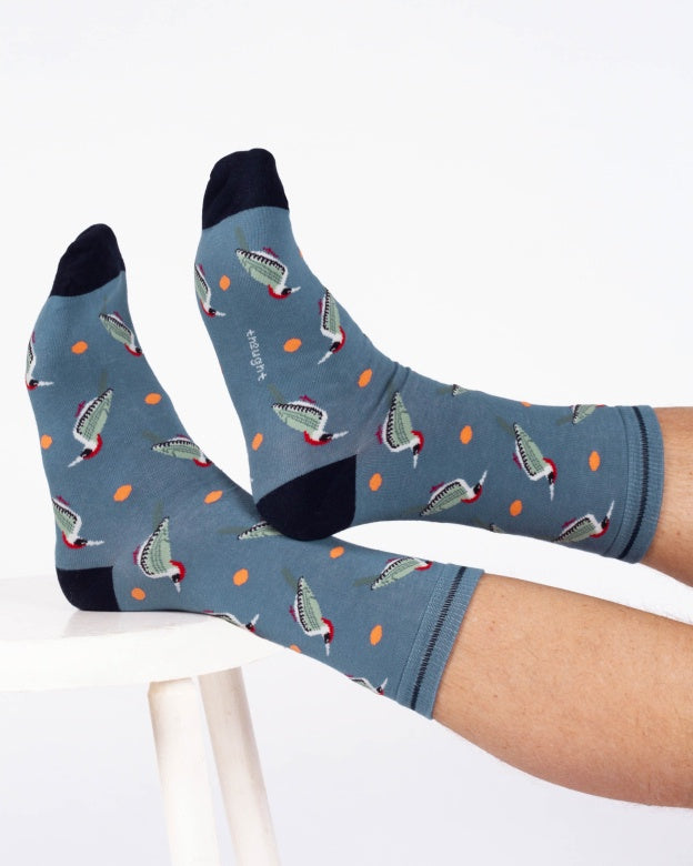 Thought Woodpecker Organic Cotton Crew Socks Blue Multi 7-11