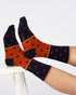 Thought Spot Stripe Bamboo Crew Socks Navy Orange 7-11