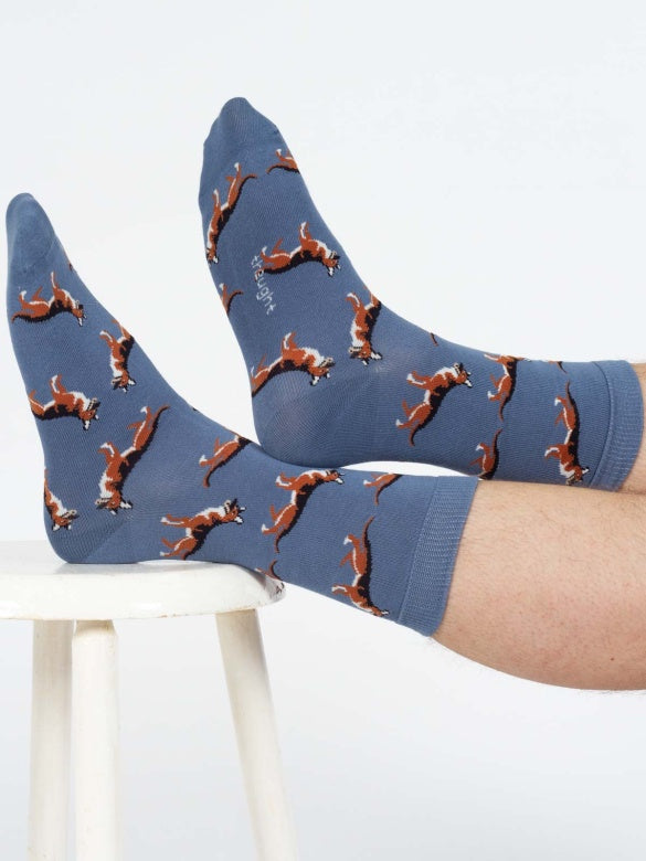 Thought Doggy Bamboo Crew Socks Blue/German Shepard 7-11