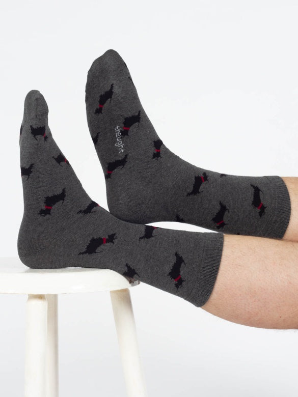 Thought Doggy Bamboo Crew Socks Grey/Scottish Terrier 7-11