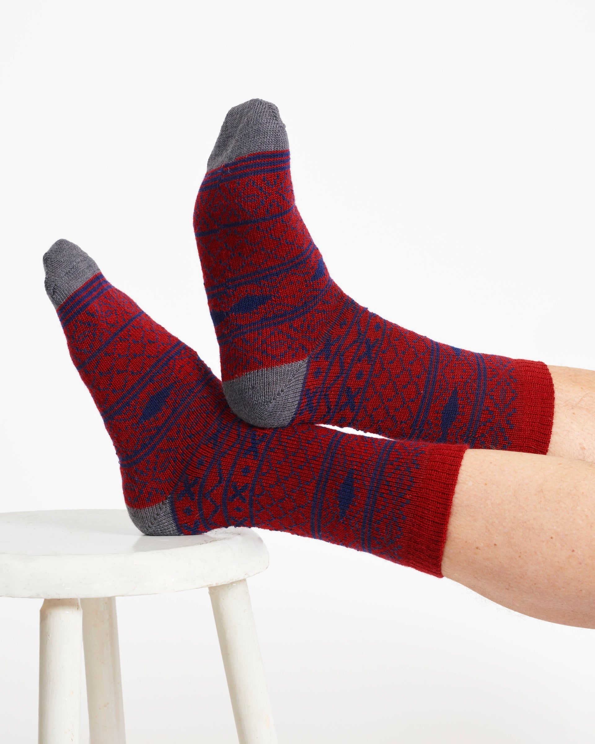 Thought Pattereded Wool Crew Socks Red 7-11