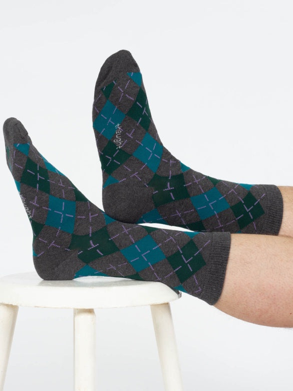 Thought Argyle Bamboo Print Crew Socks Grey 7-11