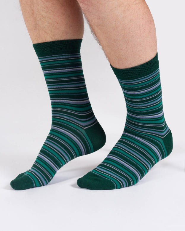 Thought Multi Spripe Bamboo Crew Socks Green/Blue 7-11