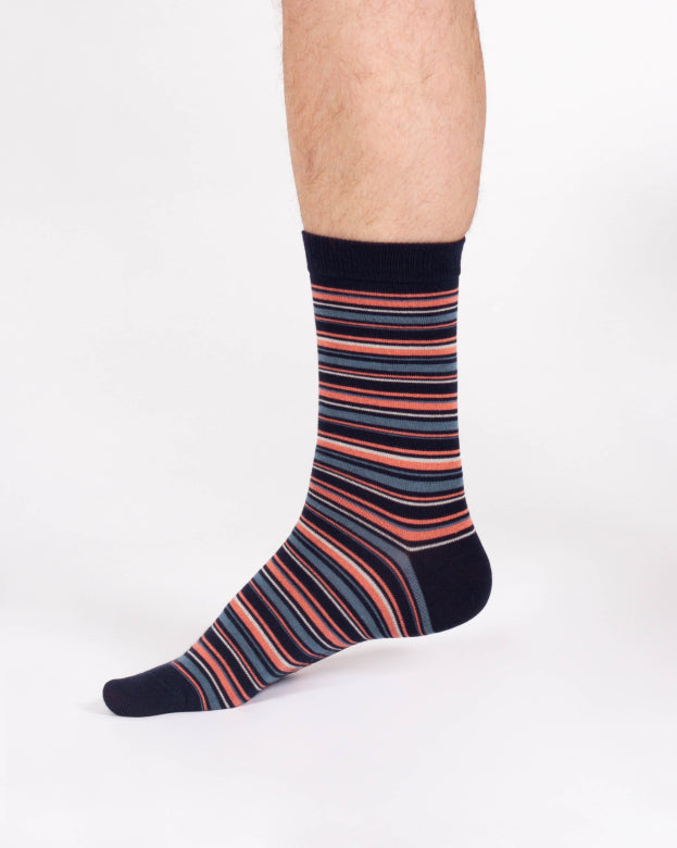 Thought Multi Spripe Bamboo Crew Socks Navy/Pink 7-11