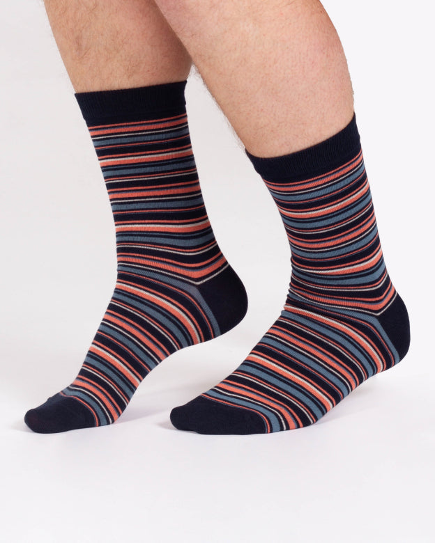 Thought Multi Spripe Bamboo Crew Socks Navy/Pink 7-11