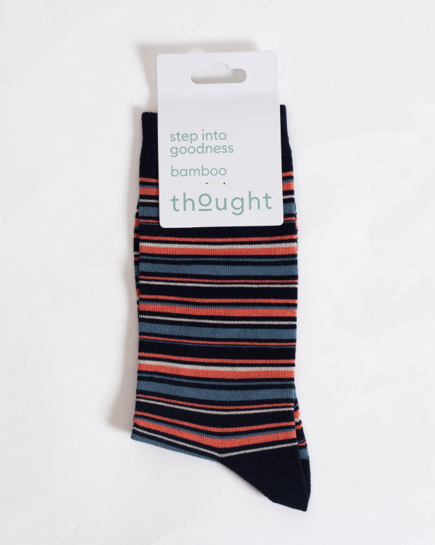 Thought Multi Spripe Bamboo Crew Socks Navy/Pink 7-11