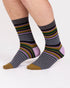 Thought Thick Multi Stripe Bamboo Crew Socks Moss Green/Lilac 7-11