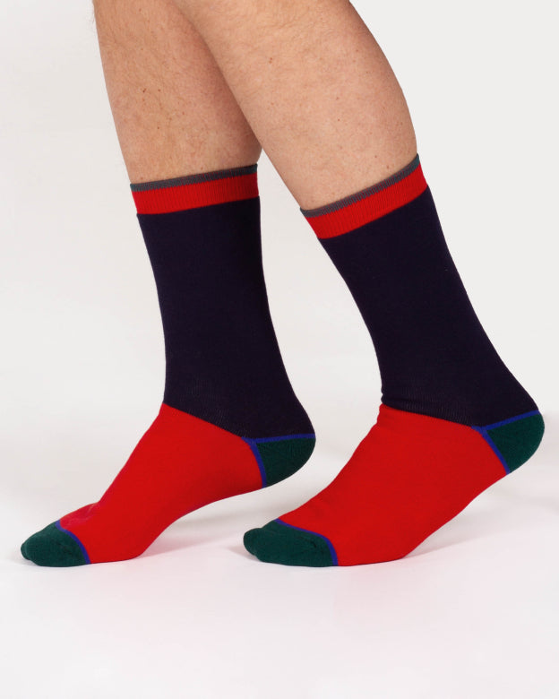 Thought Block Colour Walker Crew Socks Red/Navy 7-11