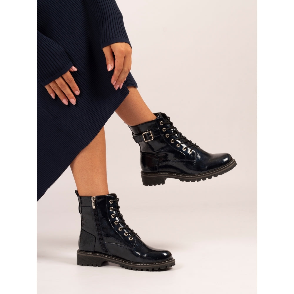 Lunar Parlour Navy Patent Ankle Boot