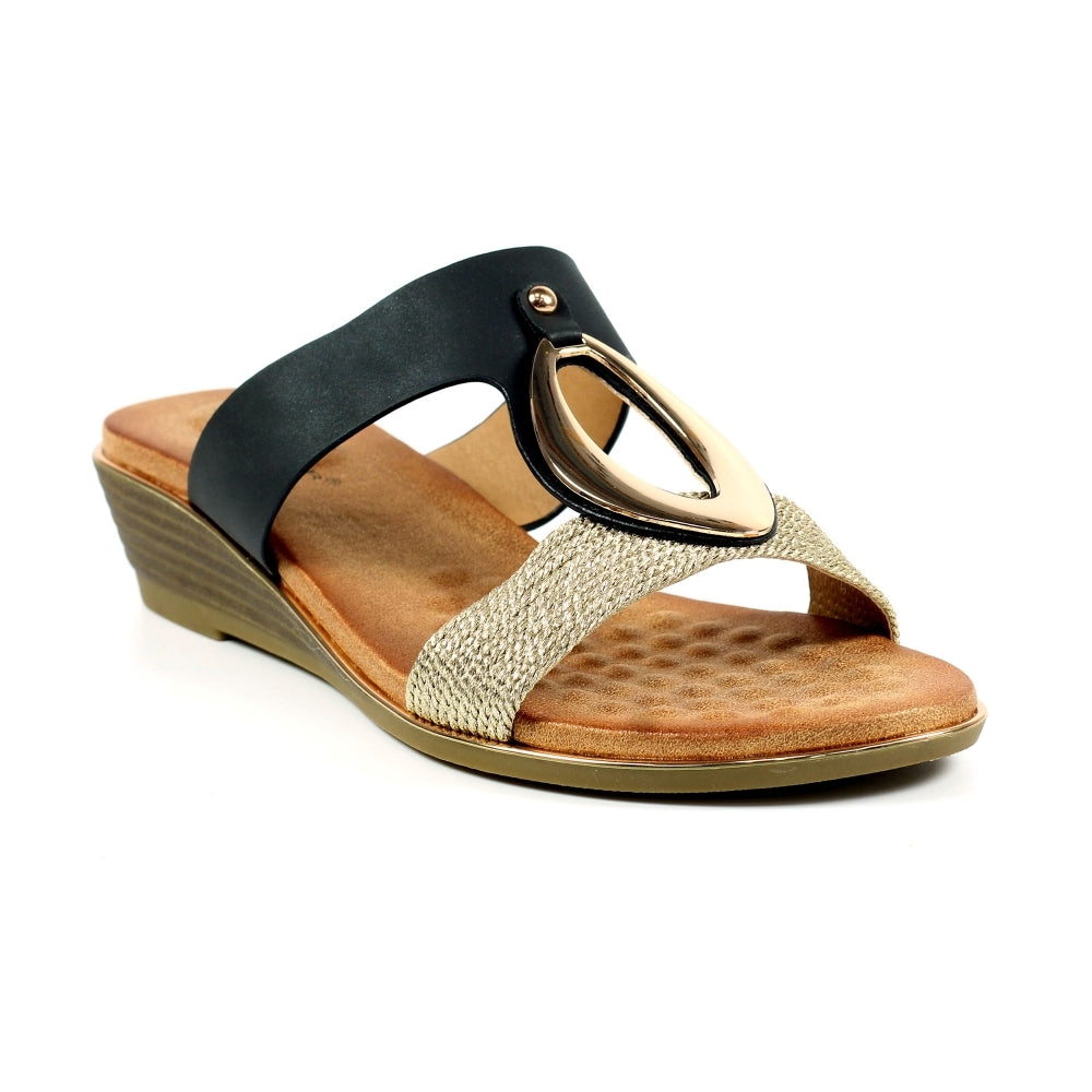 Lunar Porto Black Wedge Sandal