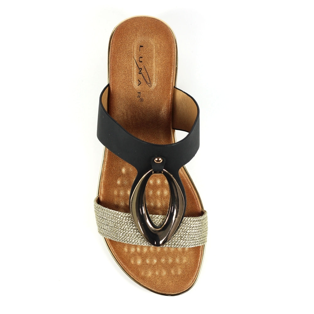 Lunar Porto Black Wedge Sandal