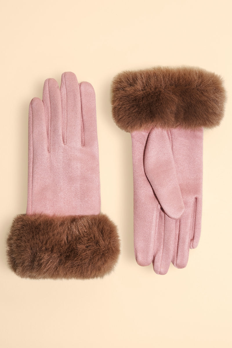 Powder Bettina Faux Suede/Faux Fur Gloves in Petal/Teddy