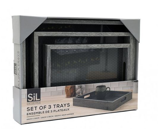 Set Of 3 Grey Weave Base Trays