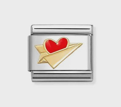 Nomination Gold Paper Airplane With Red Heart Charm