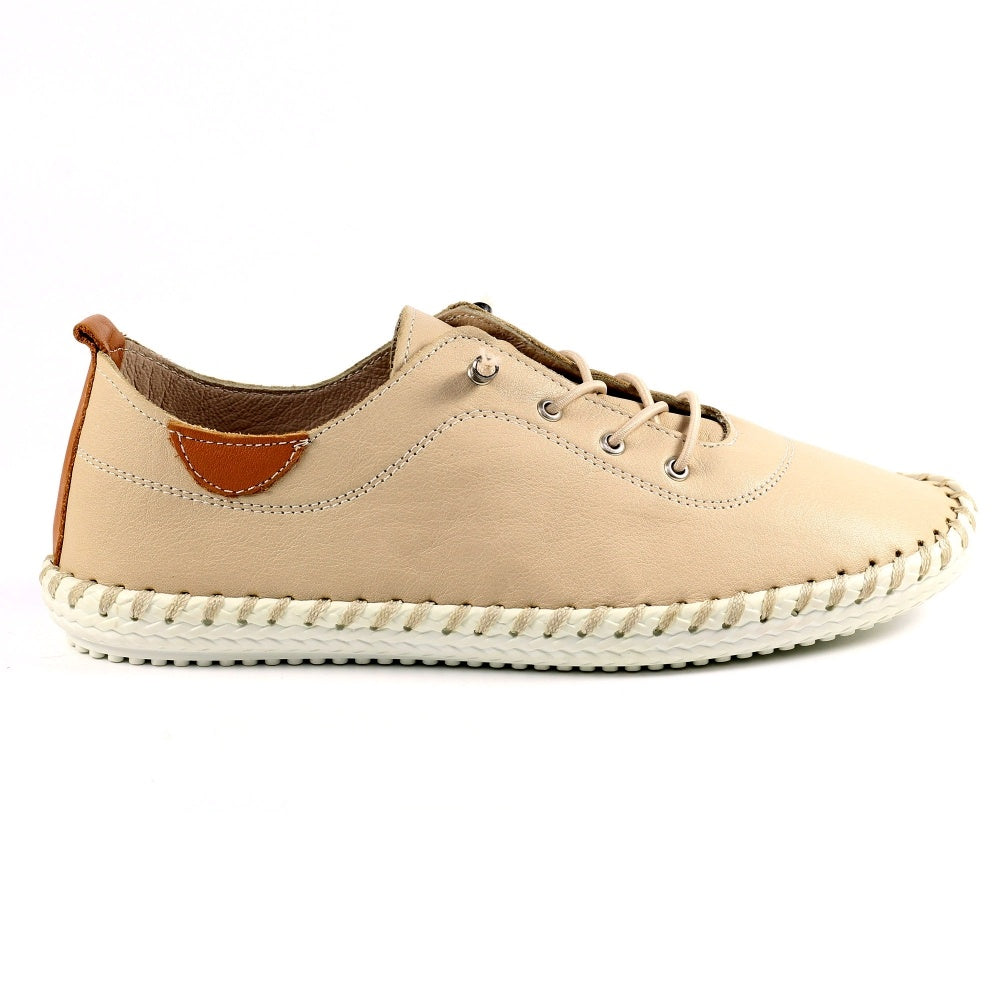 Lunar St Ives Beige Leather Plimsoll