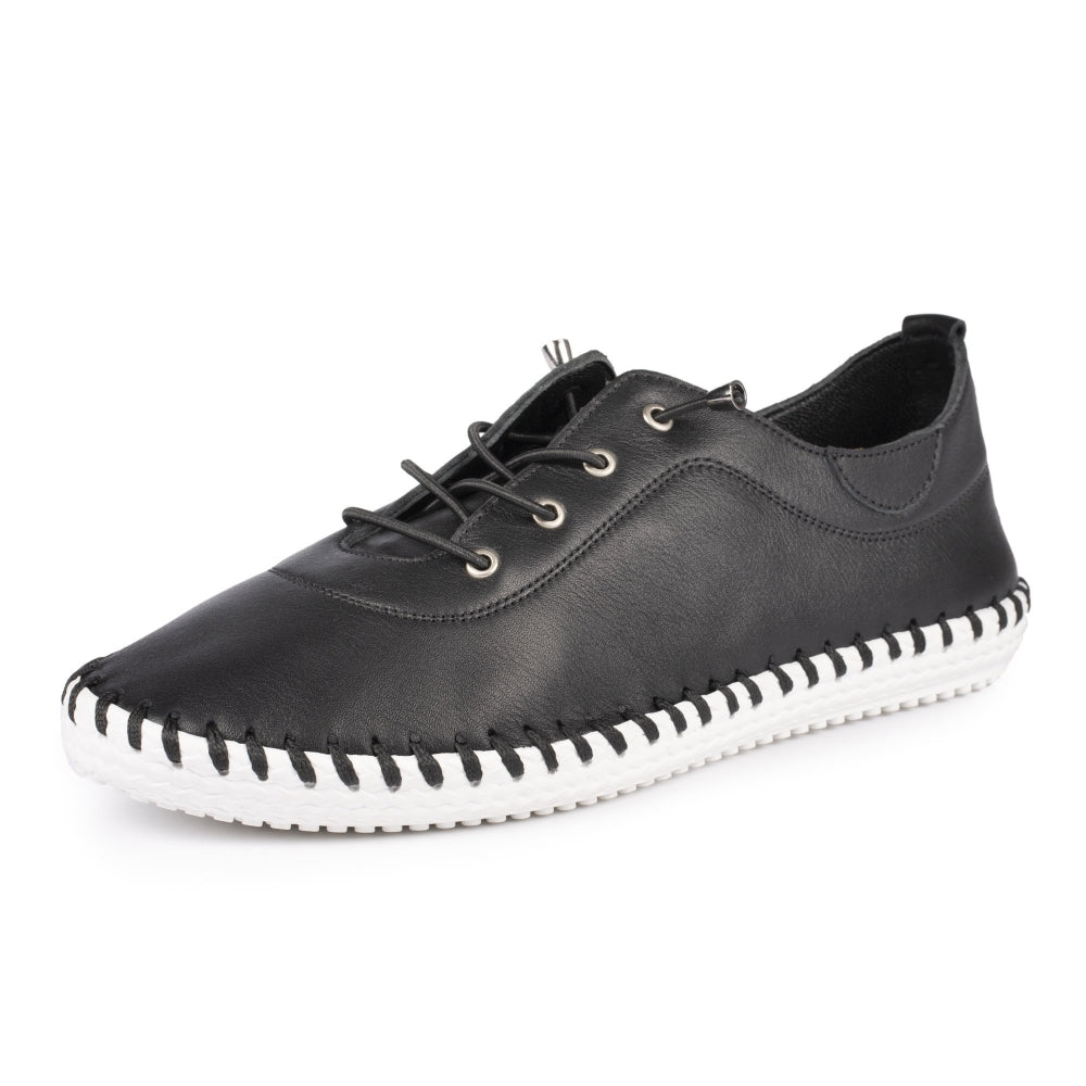 Lunar St Ives Black Leather Plimsoll