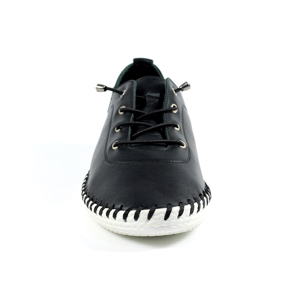 Lunar St Ives Black Leather Plimsoll