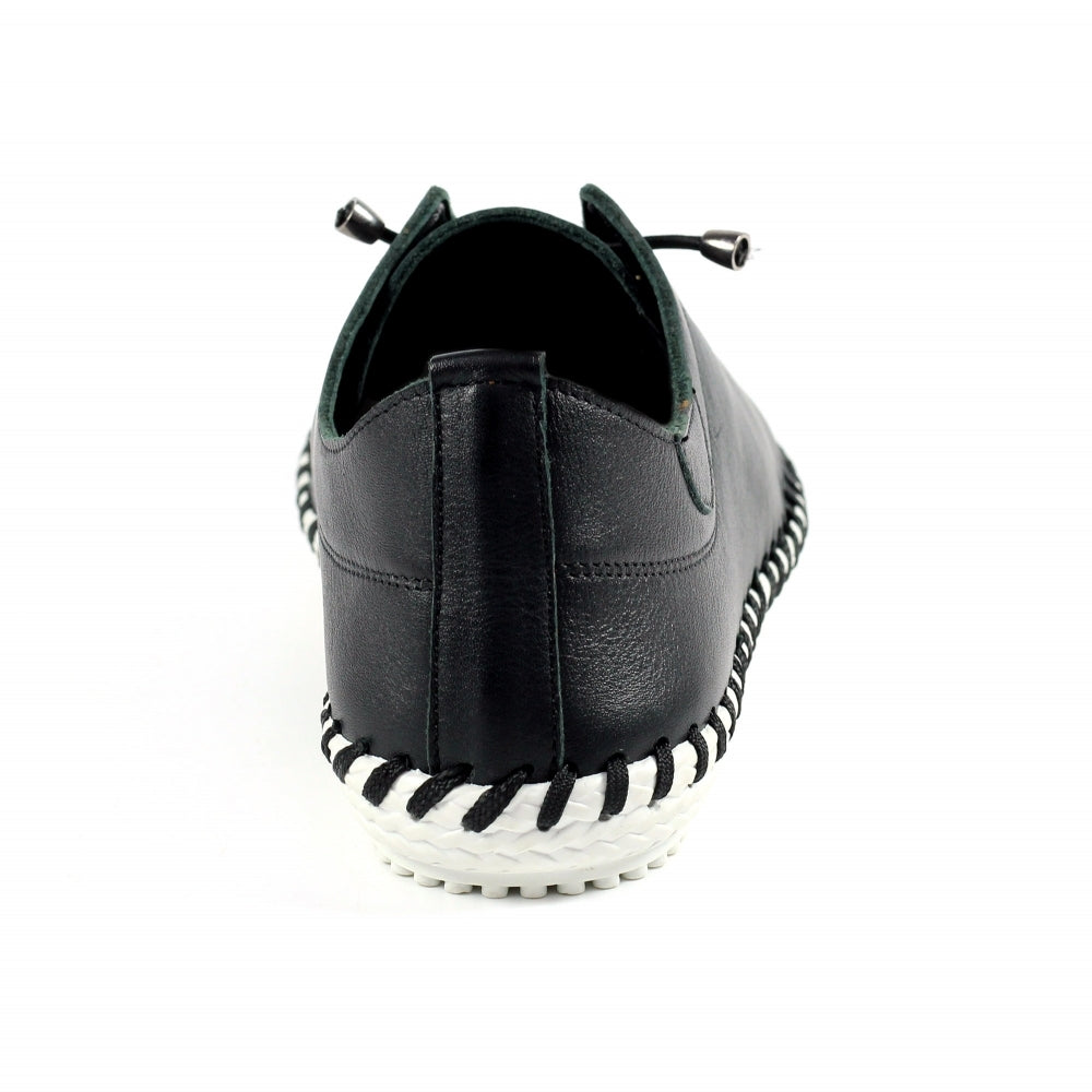 Lunar St Ives Black Leather Plimsoll