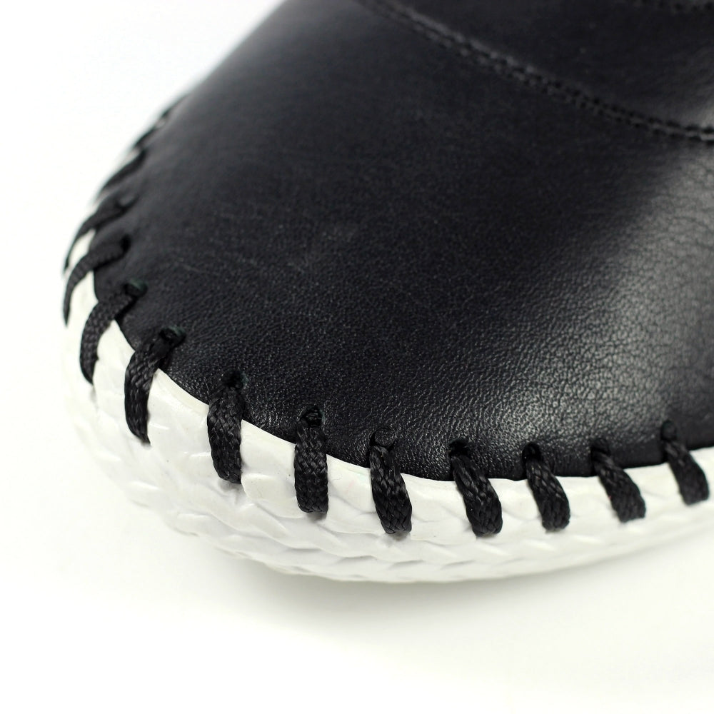 Lunar St Ives Black Leather Plimsoll