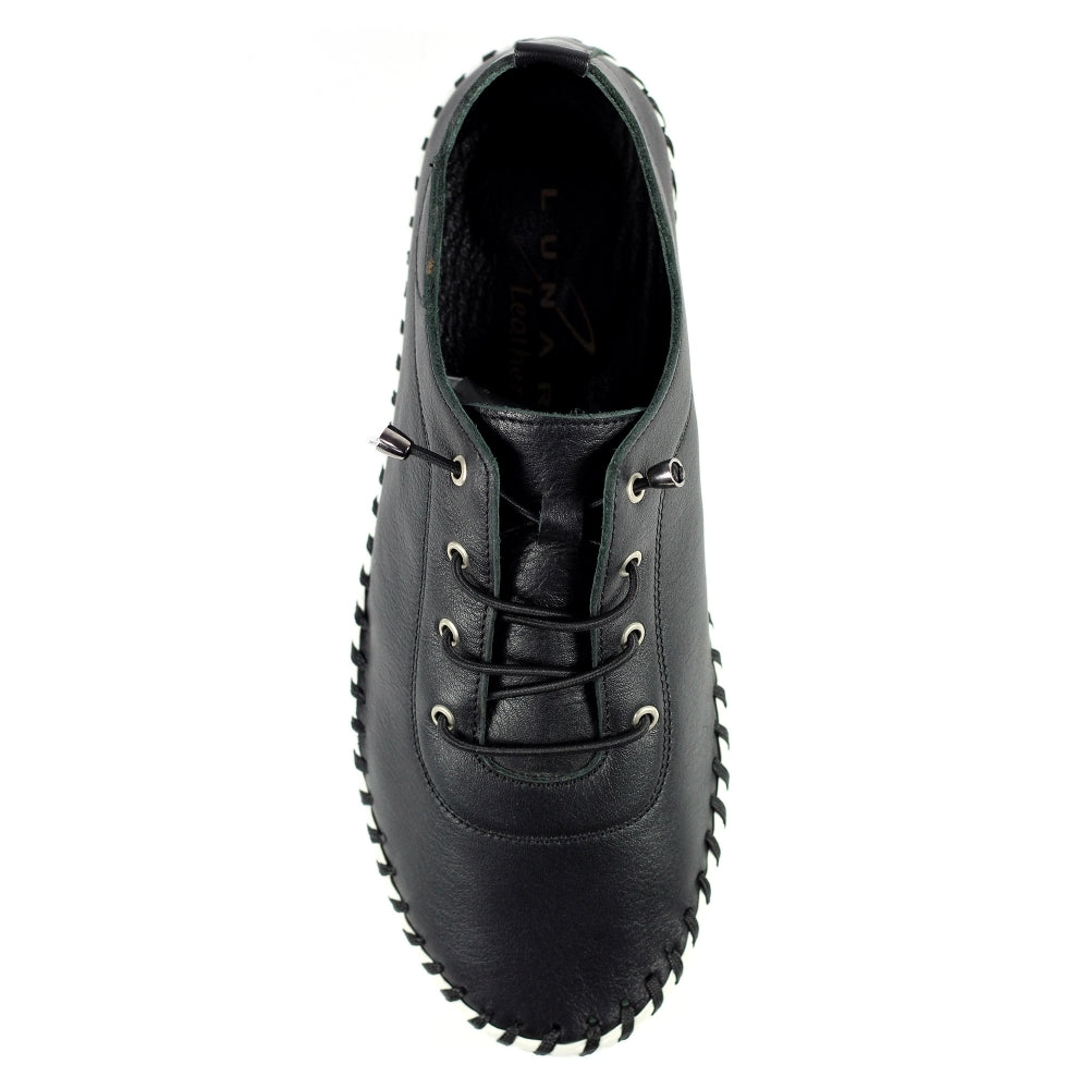 Lunar St Ives Black Leather Plimsoll