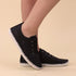 Lunar St Ives Black Leather Plimsoll