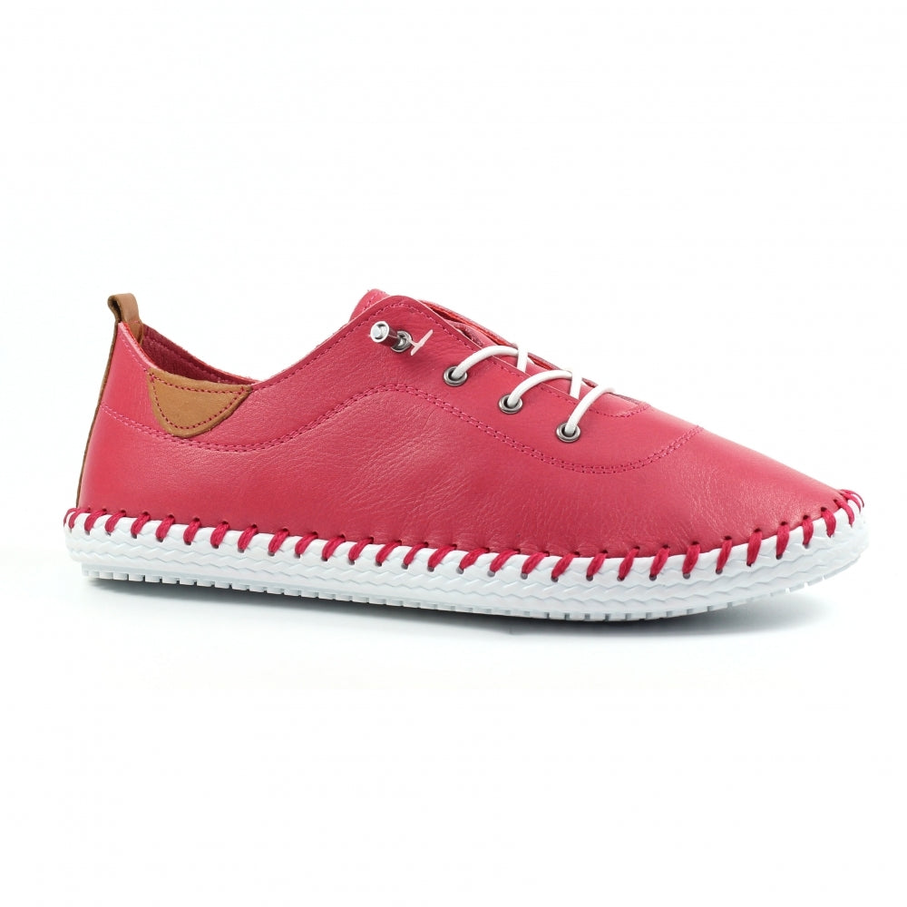 Lunar St Ives Raspberry Leather Plimsoll