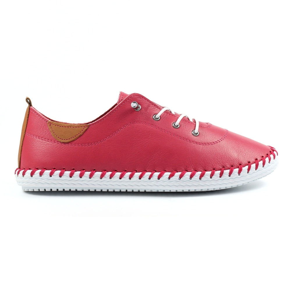 Lunar St Ives Raspberry Leather Plimsoll