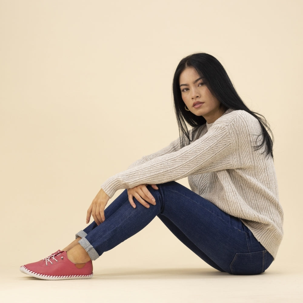 Lunar St Ives Raspberry Leather Plimsoll