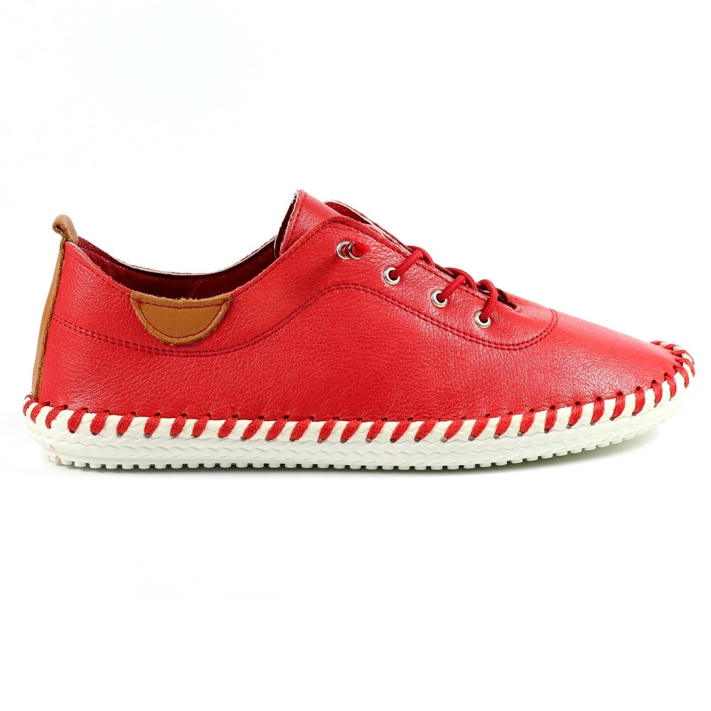 Lunar St Ives Red Leather Plimsoll