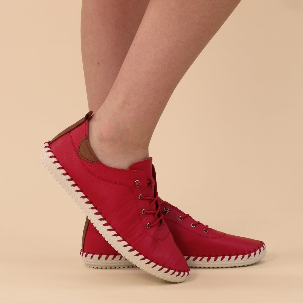 Lunar St Ives Red Leather Plimsoll