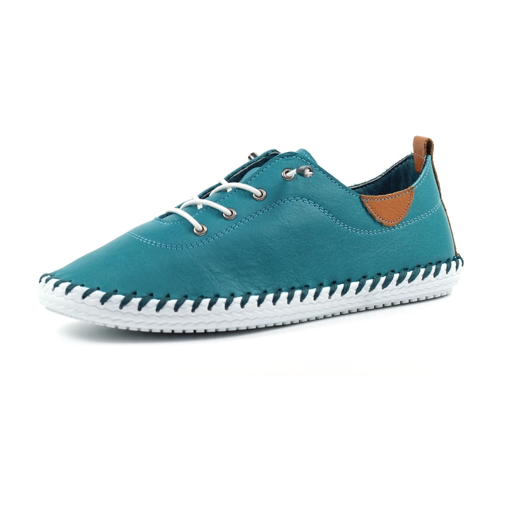 Lunar St Ives Teal Leather Plimsoll