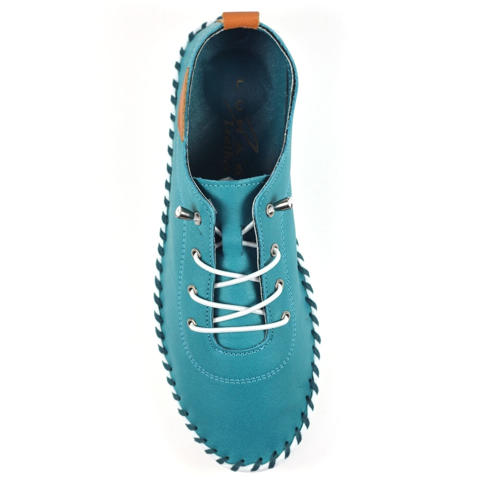 Lunar St Ives Teal Leather Plimsoll