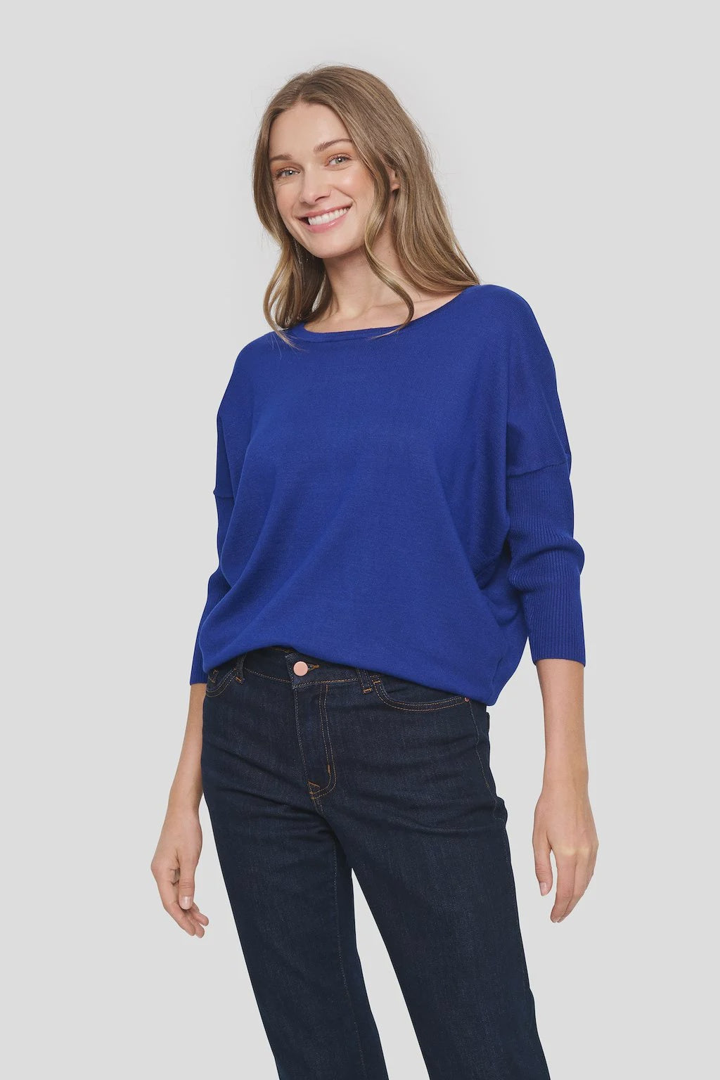 Saint Tropez Mila R-Neck Pullover Blue Surf Melange