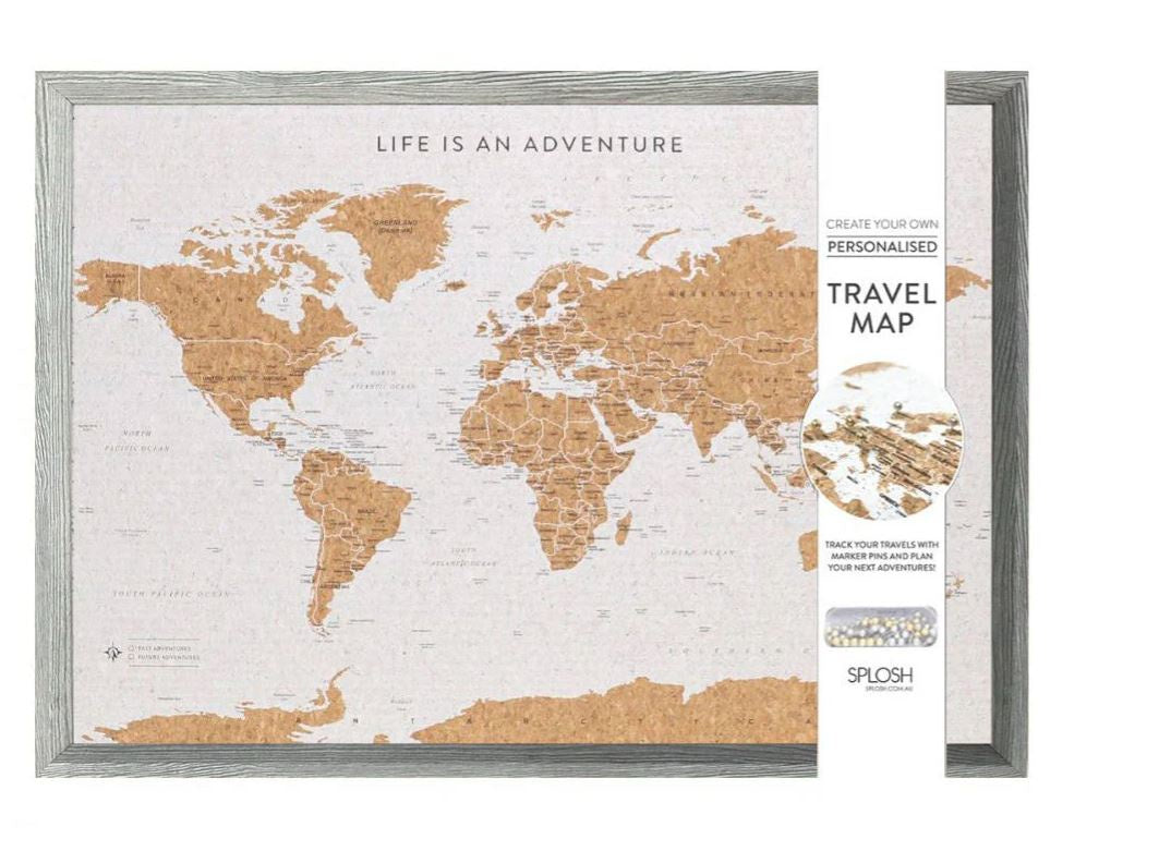 Travel Map World Large Grey