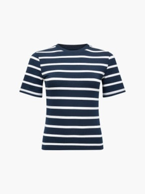 French Connection Rallie Cotton Stripe Tee Stripe Marine/White