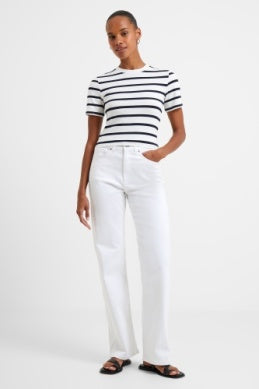 French Connection Rallie Cotton Stripe Tee Stripe S White/Marin