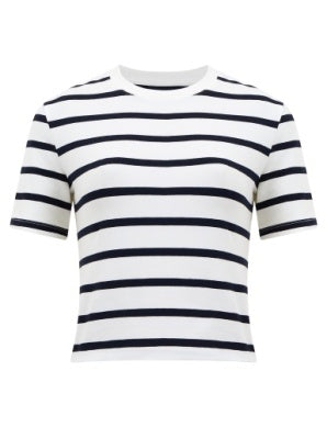 French Connection Rallie Cotton Stripe Tee Stripe S White/Marin