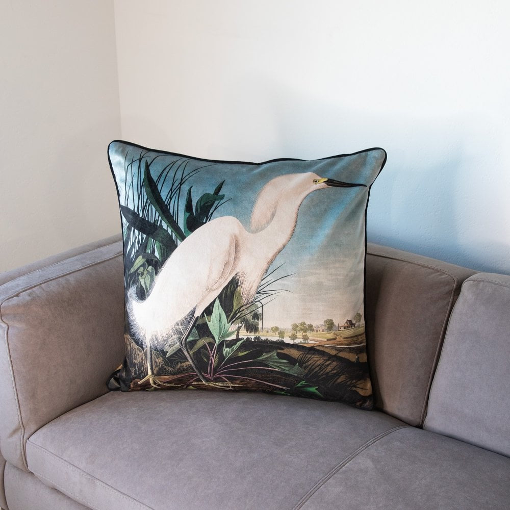 Snowy Heron  Large Cushion