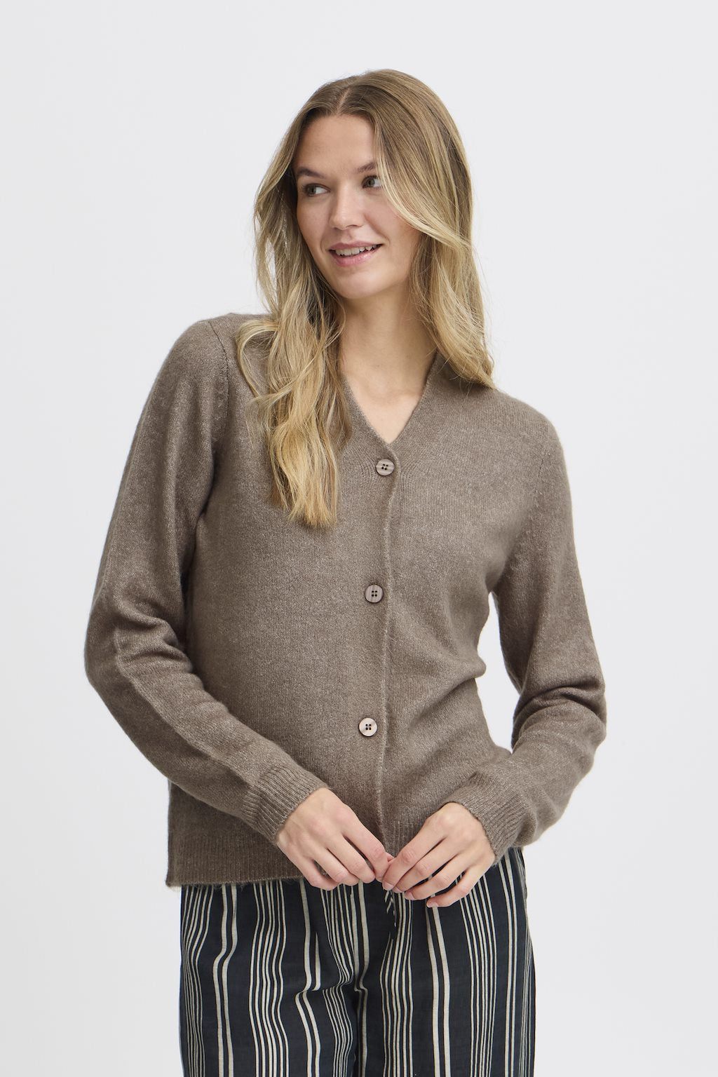 Fransa Ellis Cardigan Walnut Melange