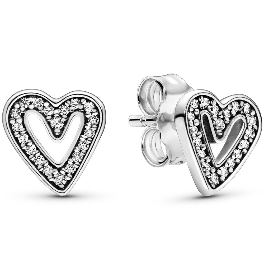 Pandora Sparkling Freehand Heart Stud Earrings 298685C01