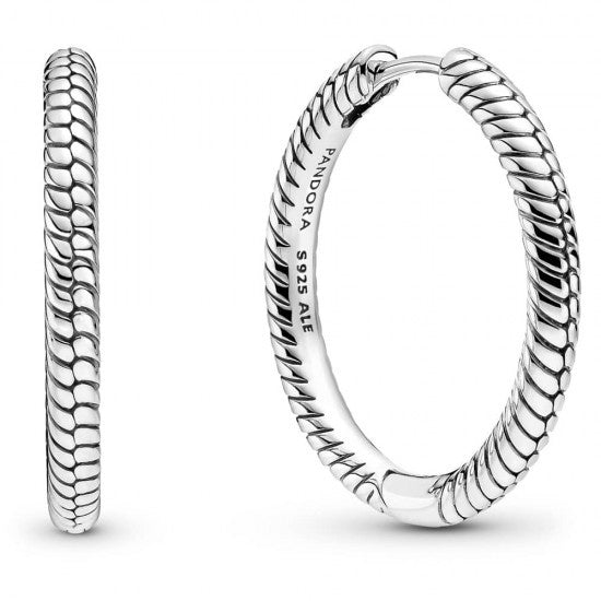 Pandora Snake Chain Pattern Silver Hoop Earrings 299532C00