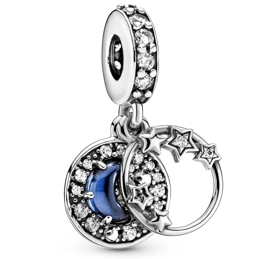 Pandora Blue Night Sky Crescent Moon & Stars Dangle Charm 799216C01