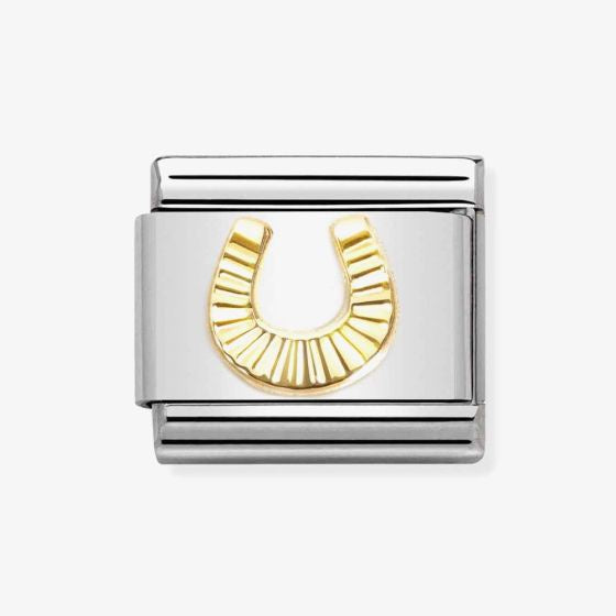 Nomination Yellow Gold Etched Detail Horseshoe Charm