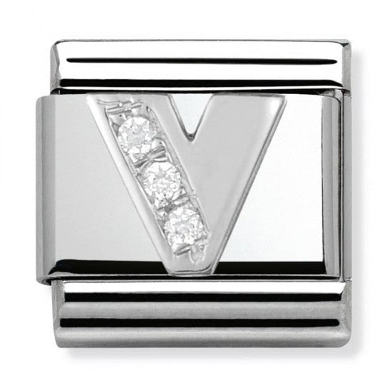 Nomination Silver CZ Initial V Charm